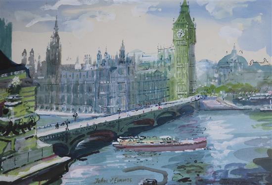 John Victor Emms The Thames and Westminster 16 x 22cm.